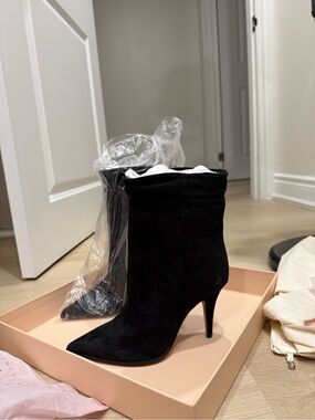 Alexandre Birman Black Suede Pointed-Toe Stiletto Ankle Boot
